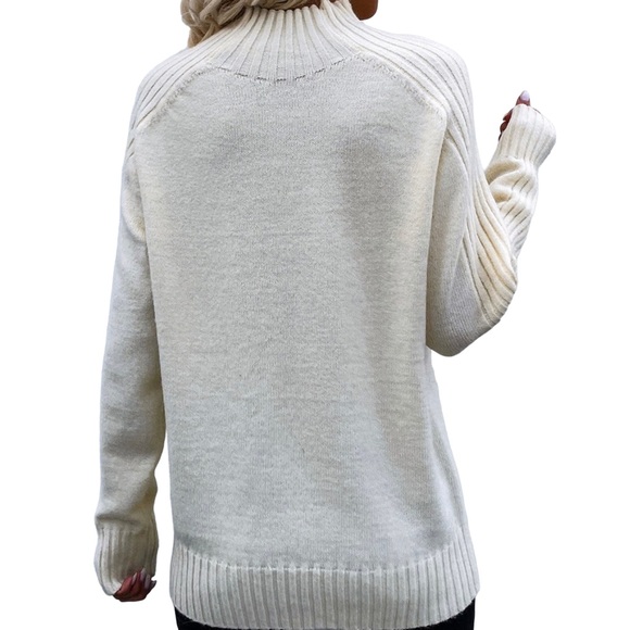 Cream Ribbed Mock Neck Sweater - Picture 2 of 8